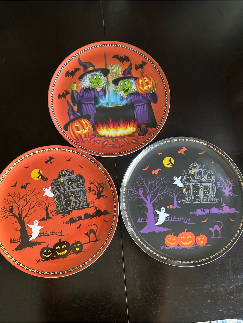 Vintage Halloween Plates - Orange & Black Haunted Design